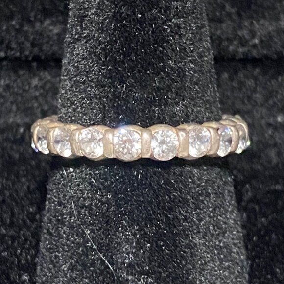 Ring CZ Cubic Zirconia Size 6 Faceted Vintage Jewelry Sterling Silver Stamped 92 - Picture 5 of 10